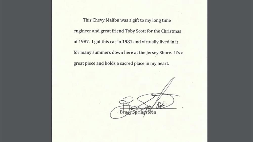Bruce Springsteen letter of authenticity